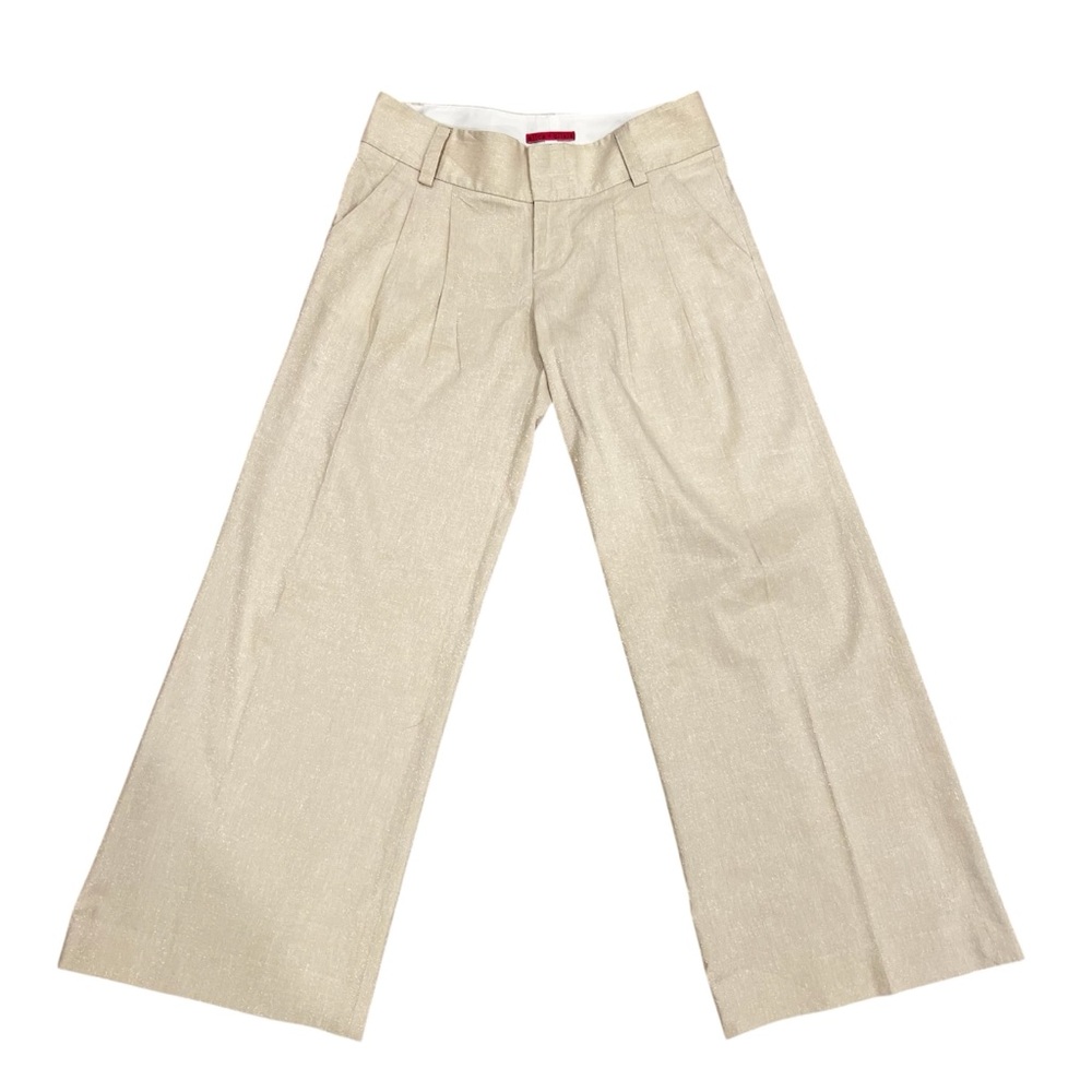 Alice + Olivia Beige Linen Blend Wide Leg Pants • Size 6 • Sparkle Detail